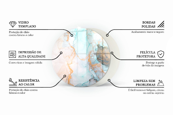 Base de vidro em quarto de círculo para lareira Padrão fluido abstrato