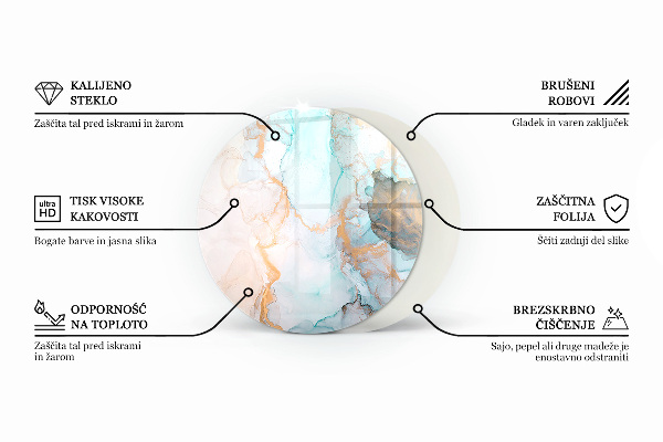 Base de vidro em quarto de círculo para lareira Padrão fluido abstrato