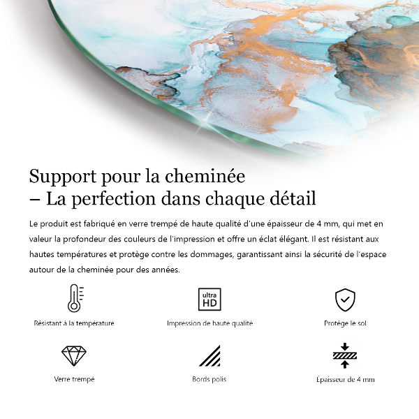 Base de vidro quadrada para lareira Padrão abstrato de mármore