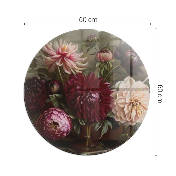 Base de vidro em quarto de círculo para lareira Buquê de flores em detalhe