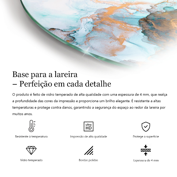 Base de vidro em quarto de círculo para lareira Cor preta