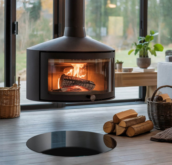 Base de vidro em quarto de círculo para lareira Cor preta