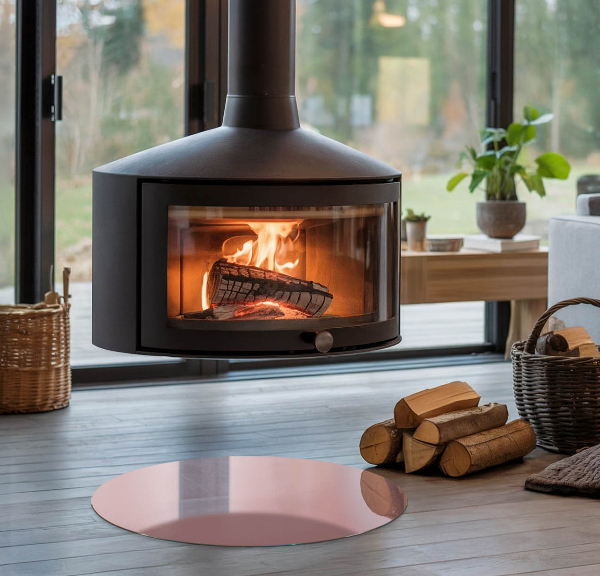 Base de vidro em quarto de círculo para lareira Cor rosa