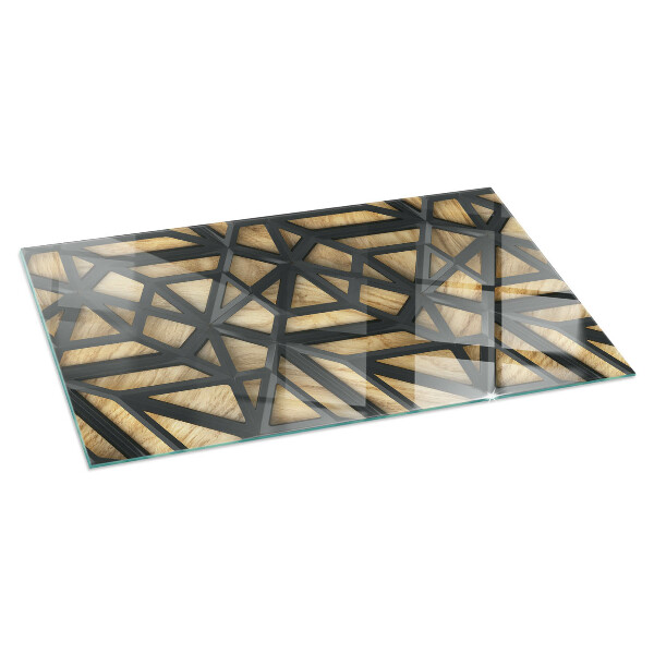 Base de vidro temperado para lareira Geometria com madeira