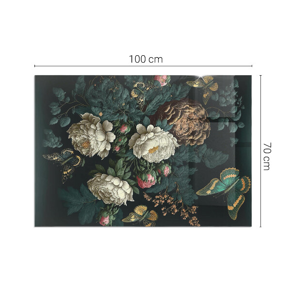 Base de vidro para lareira Estampa floral com borboletas