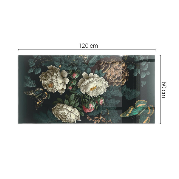 Base de vidro para lareira Estampa floral com borboletas