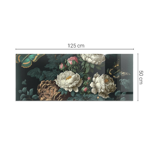 Base de vidro para lareira Estampa floral com borboletas