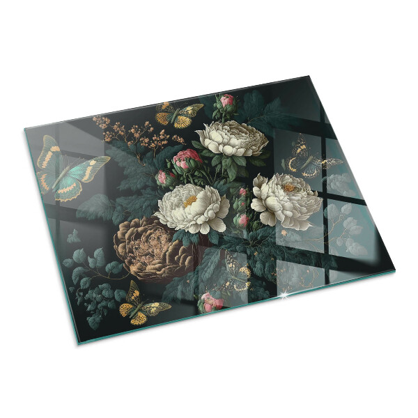 Base de vidro para lareira Estampa floral com borboletas