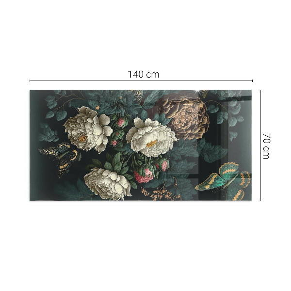 Base de vidro para lareira Estampa floral com borboletas
