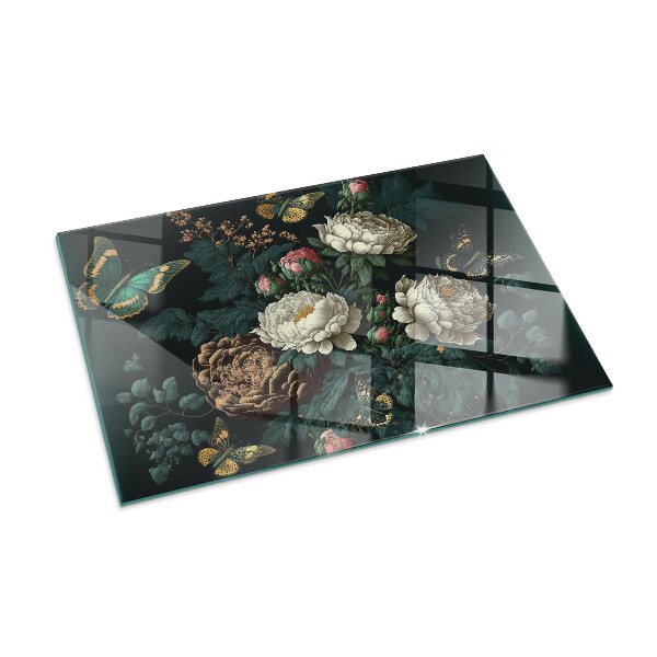 Base de vidro para lareira Estampa floral com borboletas