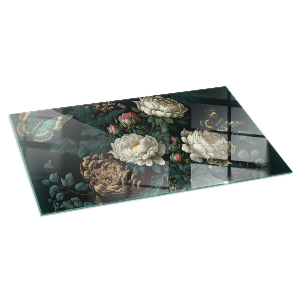 Base de vidro para lareira Estampa floral com borboletas