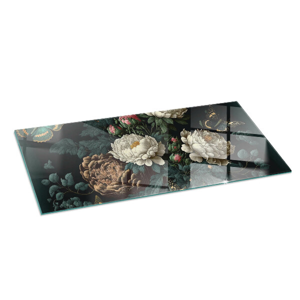 Base de vidro para lareira Estampa floral com borboletas