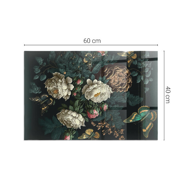 Base de vidro para lareira Estampa floral com borboletas