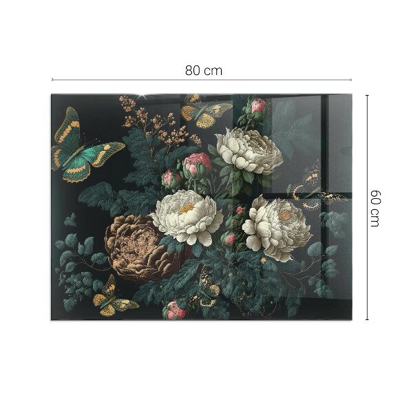 Base de vidro para lareira Estampa floral com borboletas