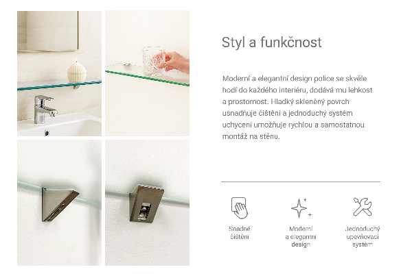 Estante de parede de vidro translúcida com 50x13 cm