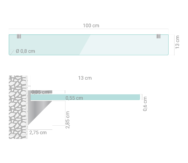 Estante de vidro para parede de casa de banho 100x13 cm