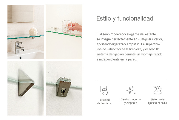 Estante de vidro temperado retangular 45x13 cm