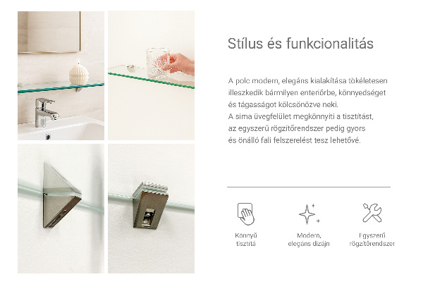 Estante de vidro temperado retangular 45x13 cm