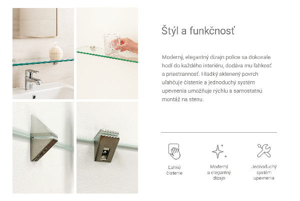 Prateleira de parede em vidro para casa de banho 50x13 cm