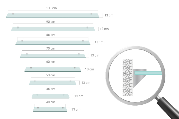 Prateleira de parede em vidro para casa de banho 50x13 cm