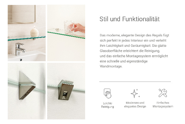 Estante para casa de banho de vidro 60x13 cm