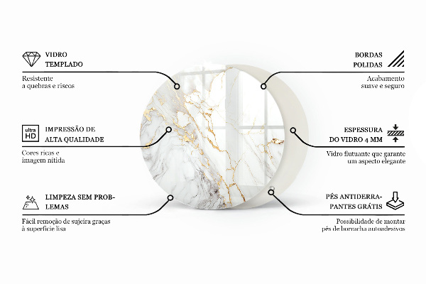 Tampo de vidro com impressão Branco liso