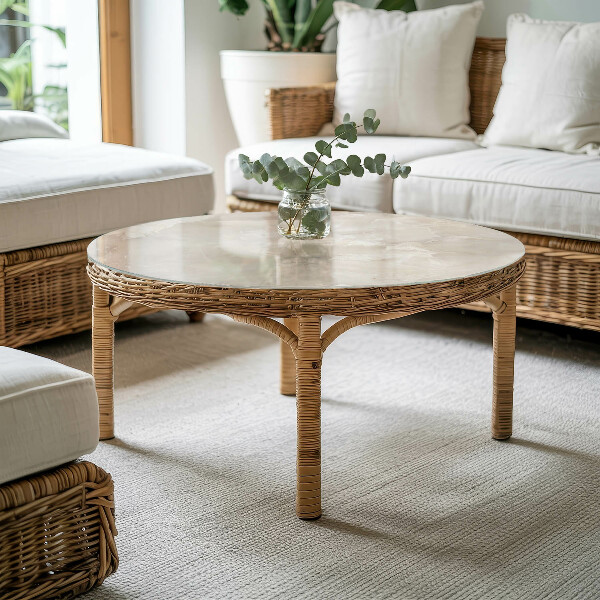 Tampo de vidro redondo Padrão com desenhos em mármore