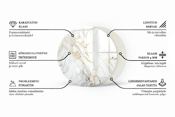 Tampo de vidro redondo com impressão Betão com fissuras