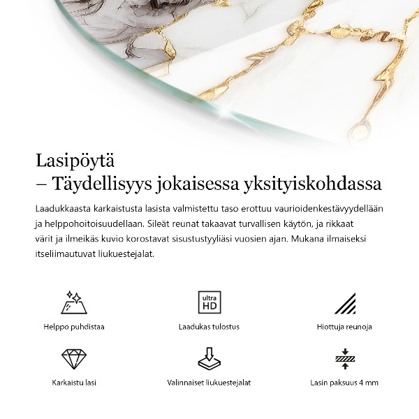 Tampo de vidro redondo com impressão Betão com fissuras