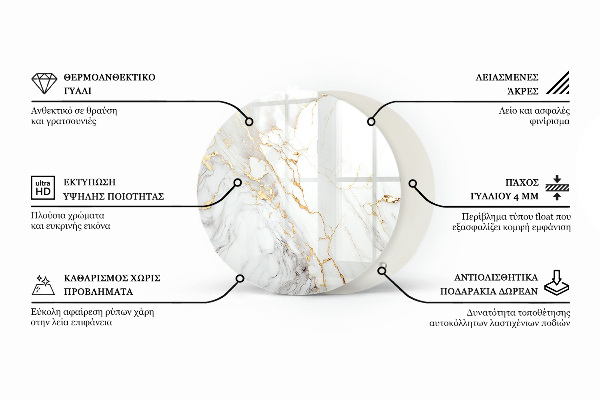 Tampo de vidro redondo com impressão Betão com fissuras