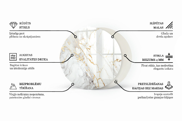 Tampo de vidro redondo com impressão Betão com fissuras