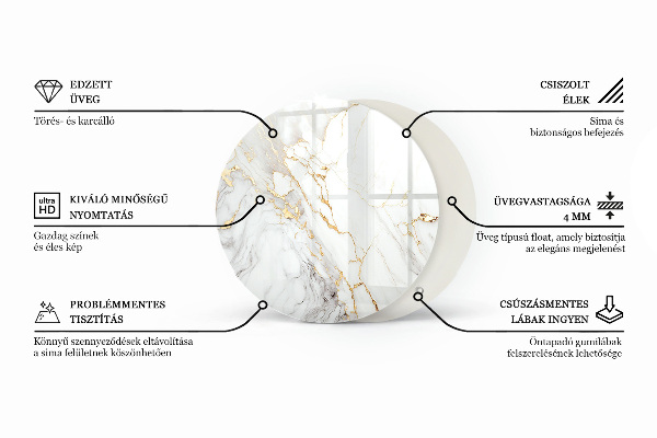 Tampo de vidro redondo com impressão Padrão em mármore elegante