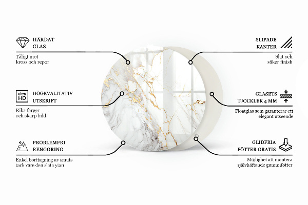 Tampo de vidro redondo Padrão em mármore com veios delicados