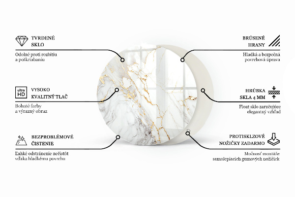 Tampo de vidro redondo Padrão em mármore com veios delicados