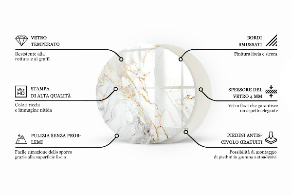 Tampo de vidro redondo Padrão inspirado em mármore