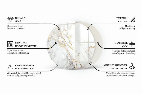 Tampo de vidro redondo Padrão inspirado em mármore