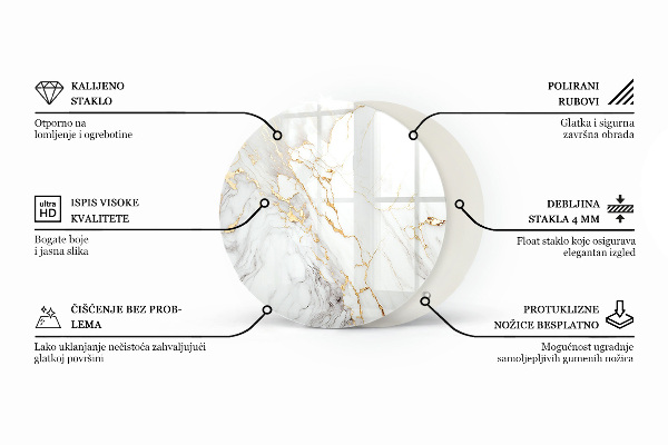 Tampo de vidro redondo Padrão de painéis de madeira