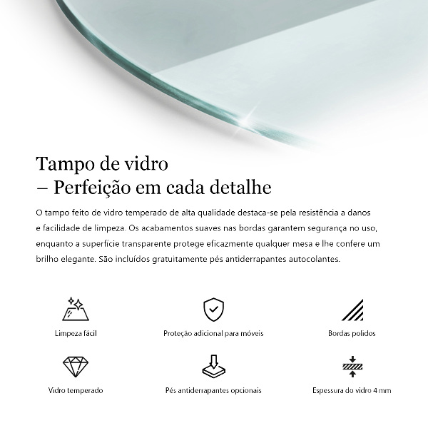 Tampo de vidro redondo transparente