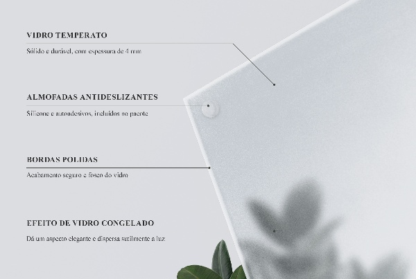 Tampo de vidro translúcido para mesa retangular