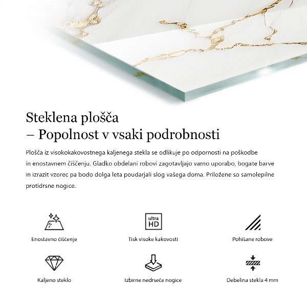 Tampo de vidro decorativo com impressão Motivo elegante em madeira