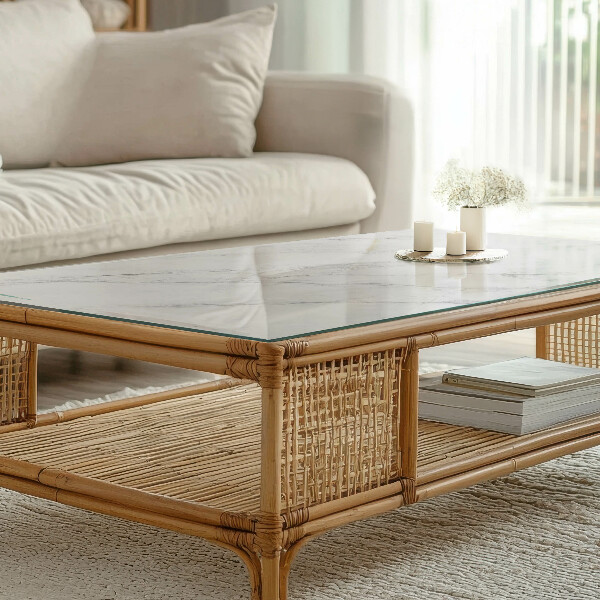 Tampo de vidro retangular com impressão Motivo com estrutura em mármore