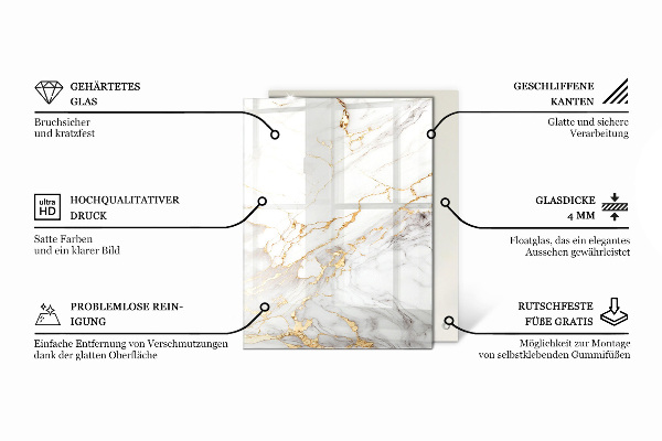 Tampo de vidro retangular com impressão Motivo com estrutura em mármore