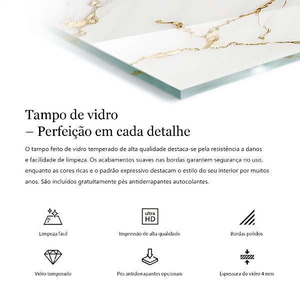 Tampo de vidro retangular com impressão Motivo com estrutura em mármore