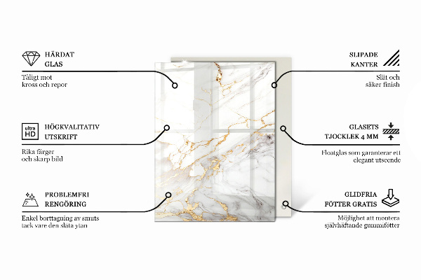 Tampo de vidro retangular com impressão Motivo com estrutura em mármore
