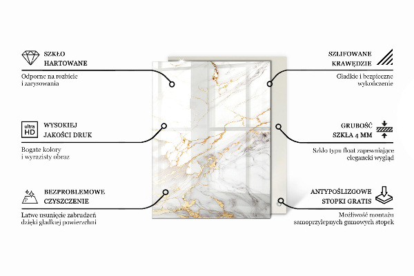 Tampo de vidro decorativo com impressão Branco liso