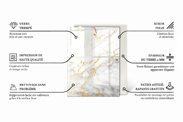 Tampo de vidro decorativo com impressão Branco liso