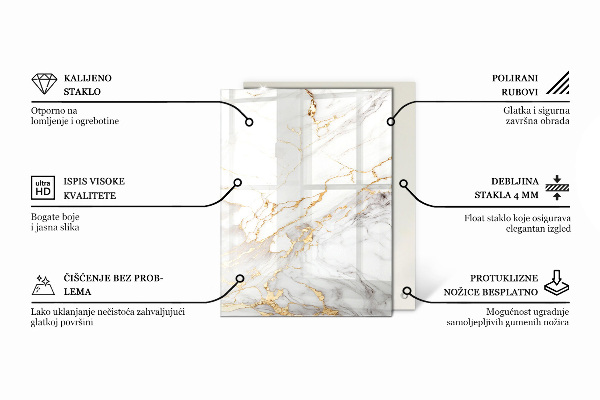 Tampo de vidro decorativo com impressão Branco liso