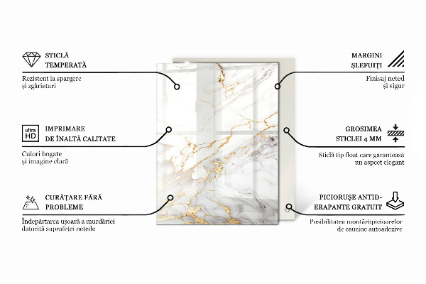 Tampo de vidro decorativo com impressão Branco liso