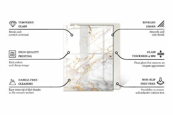 Tampo de vidro decorativo com impressão Branco liso