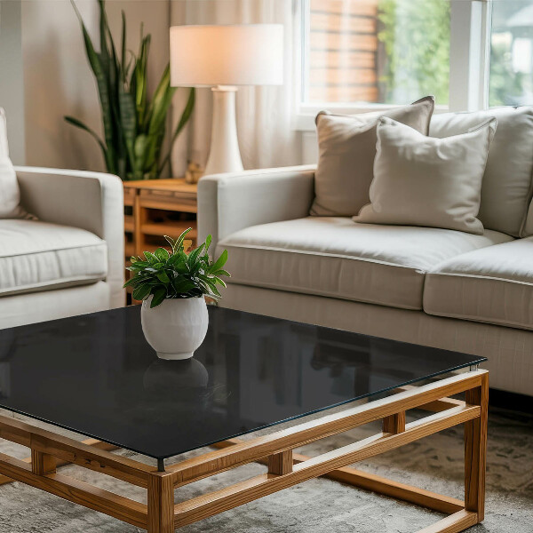 Tampo de vidro retangular com impressão Preto liso em estilo